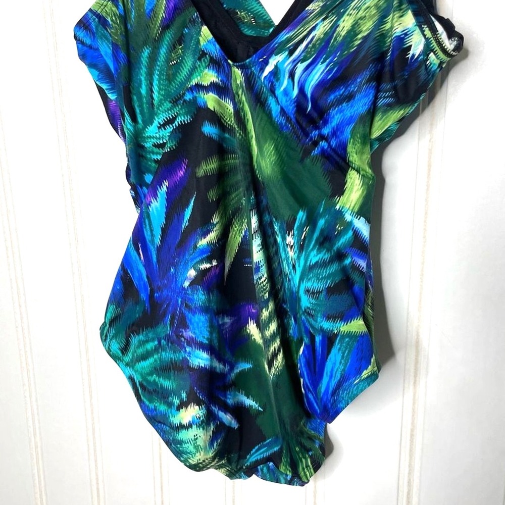 Miraclesuit Womens Tropical Palm Leaf One Piece Swimsuit Blue Green 12 70 - Picture 8 of 10